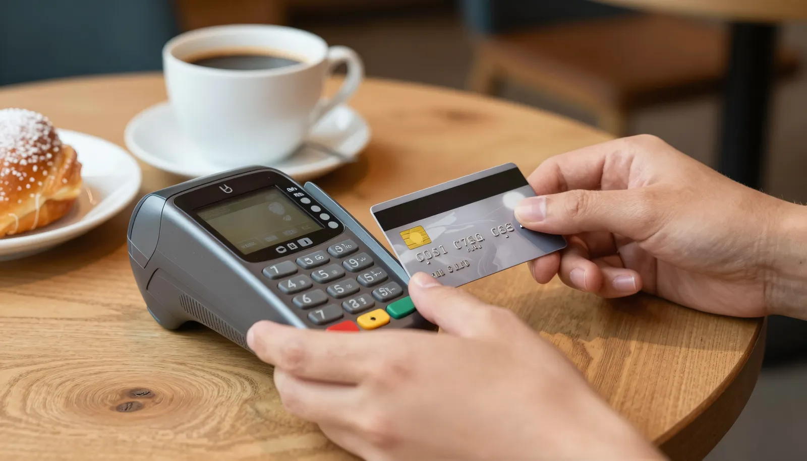 Contactless credit card payment at a Norwegian café