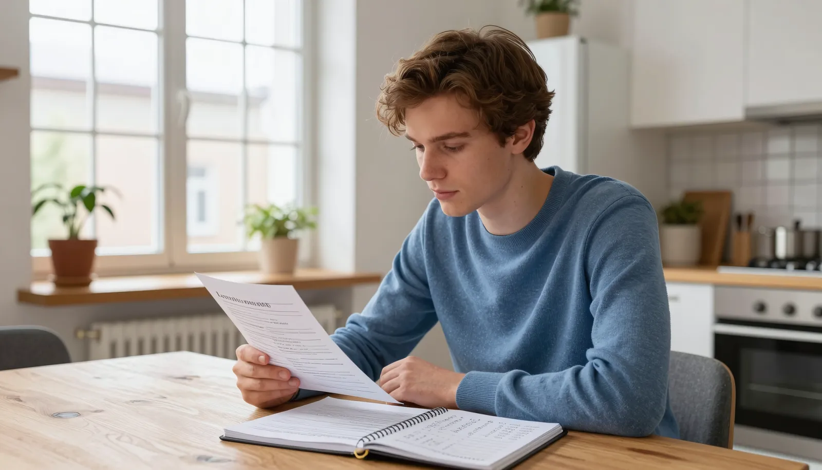 Person comparing personal loan interest rate Norway offers at a kitchen table