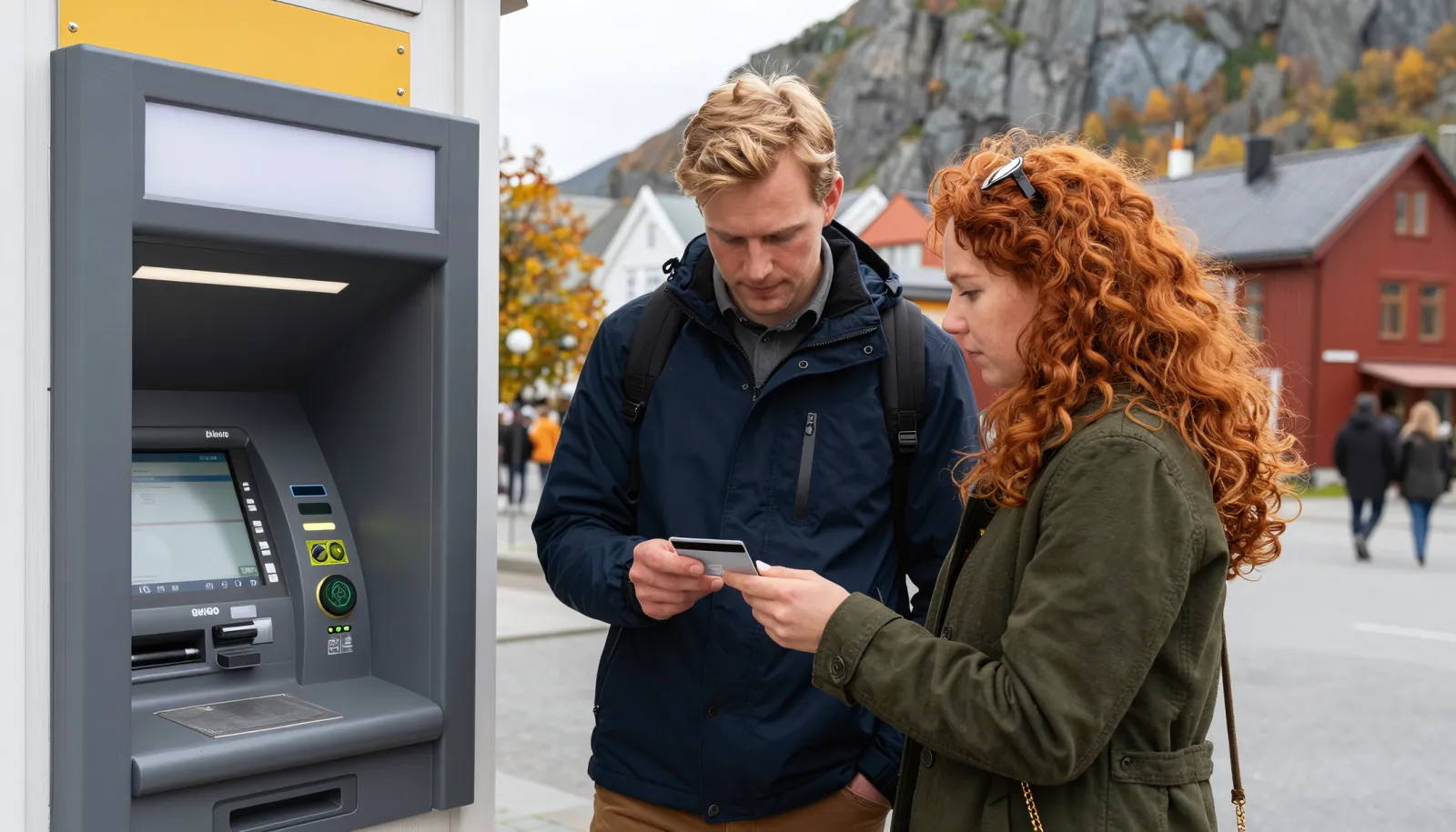 Para przy bankomacie w Norwegii po otwarciu konta bankowego